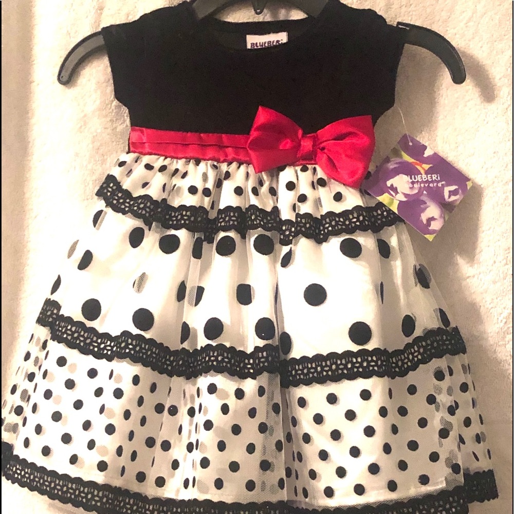 White & Black Fancy Girl Dress 6-9 months NWT